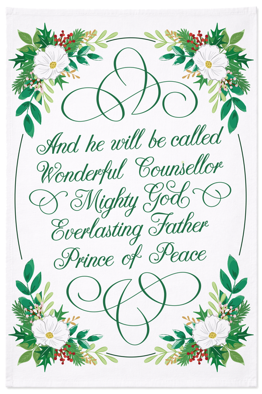 Christian Christmas tea towel, a meaningful faith gift for the kitchen