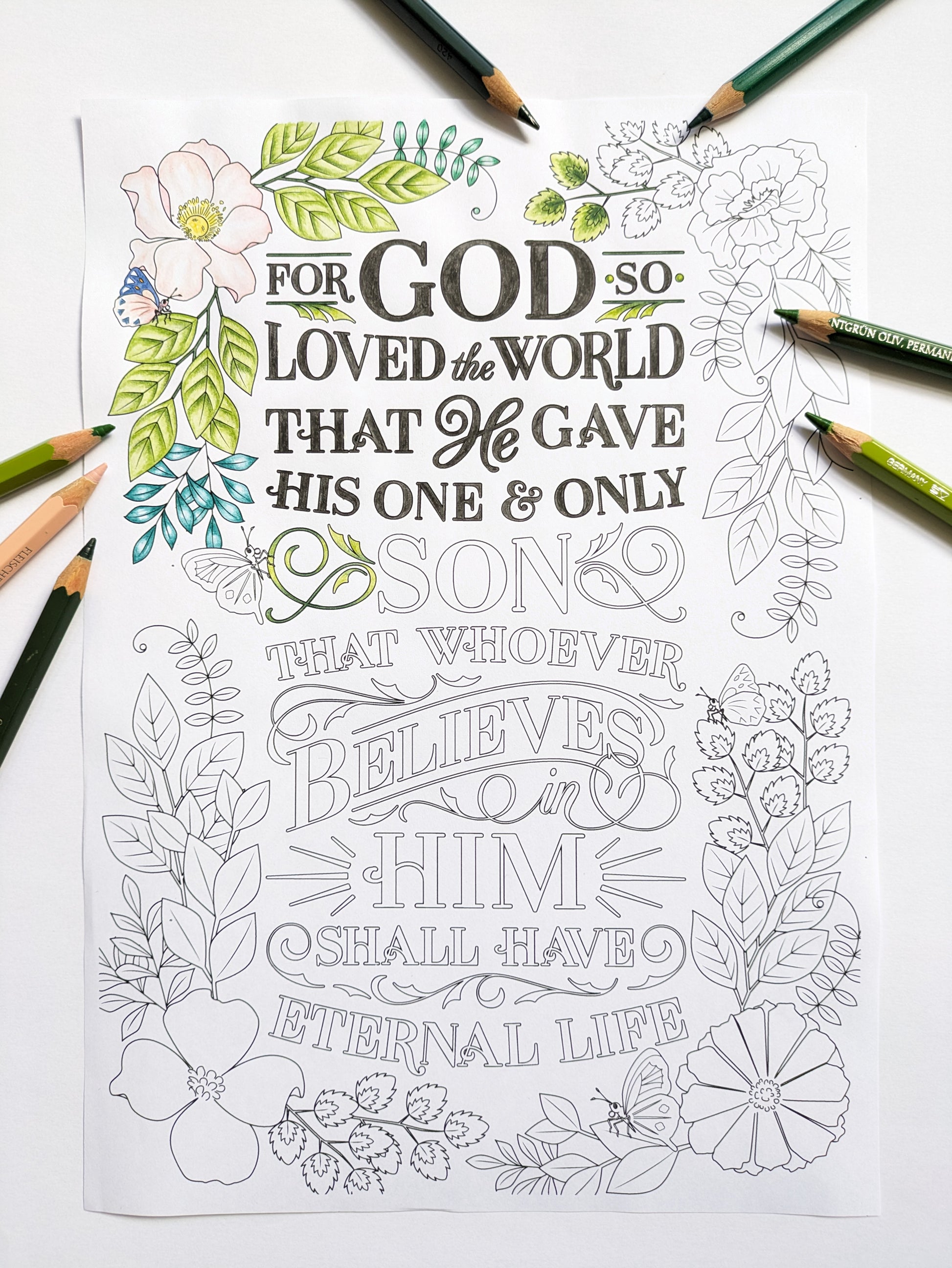JOhn 3:16 Christian coloring in page
