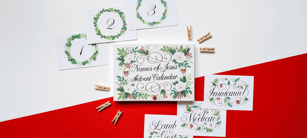 Names of Jesus Advent Calendar with numbered cards, name cards and wooden pegs