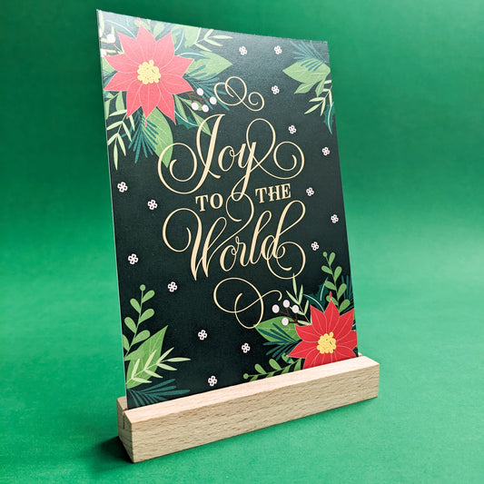 "Joy to the World" printable Christmas design with poinsettias